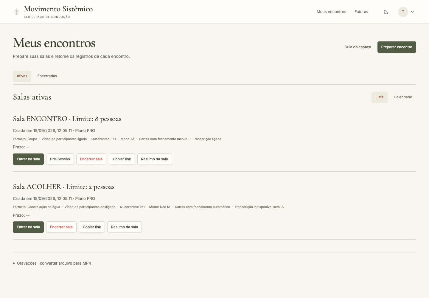 Etapa 1: Acesse o painel e veja suas salas