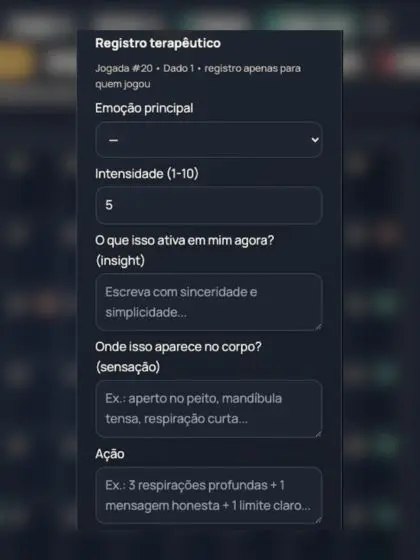 Registre seus sentimentos durante a sessão